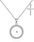 wholesale 925 Sterling Silver Circle Pendant Necklace with Cross Charm and Brown Stone Dainty Religious Jewelry for Women Gifts-0-0