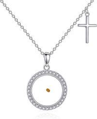 wholesale 925 Sterling Silver Circle Pendant Necklace with Cross Charm and Brown Stone Dainty Religious Jewelry for Women Gifts-Mustard Seed Cross