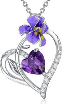 wholesale 925 Sterling Silver Birthstone Flower Necklace for Women-02-Feb-Violet