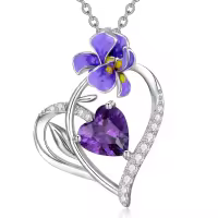 wholesale 925 Sterling Silver Birthstone Flower Necklace for Women-02-Feb-Violet