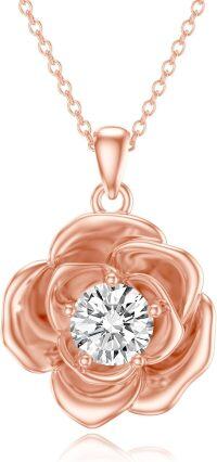 wholesale 925 Sterling Silver Plated Rose Gold  Moissanite Cubic Zirconia Pendant Necklaces for Women - Mother's Day Gifts-Rose Flower-2