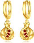 wholesale 925 Sterling Silver Gold Plated Red Crystal Pomegranate Drop Earrings-0-0