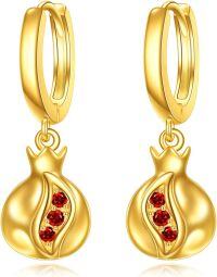 wholesale 925 Sterling Silver Gold Plated Red Crystal Pomegranate Drop Earrings-Pomegranate