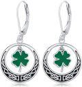 wholesale 925 Sterling Silver Celtic Knot Green Enamel 4-Leaf Clover Drop Earrings Irish Luck Jewelry for Women Girls-0-0