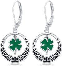wholesale 925 Sterling Silver Celtic Knot Green Enamel 4-Leaf Clover Drop Earrings Irish Luck Jewelry for Women Girls-D-Four Leaf Clover&Celtic Moon