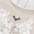 wholesale 925 Sterling Silver Bat Pendant Red Heart Stone Gothic Punk Necklace-0-4