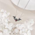 wholesale 925 Sterling Silver Oxidized Gothic Bat Red Heart Crystal Pendant Necklace-0-4