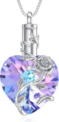 wholesale 925 Sterling Silver Birthstone Heart Rose Flower Urn Necklace for Ashes Memorial Jewelry-02-Feb-Amethyst