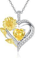 wholesale 925 Sterling Silver Sunflower & Heart Pendant Necklaces for Women - You Are My Sunshine Gifts-0-0