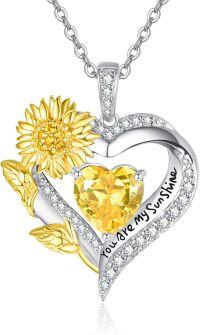 wholesale 925 Sterling Silver Sunflower & Heart Pendant Necklaces for Women - You Are My Sunshine Gifts-11 Nov