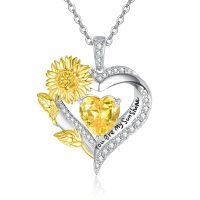 wholesale 925 Sterling Silver Sunflower & Heart Pendant Necklaces for Women - You Are My Sunshine Gifts-11 Nov
