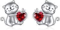 wholesale 925 Sterling Silver Cat Heart Stud Earrings Gift for Women-cat earrings stud