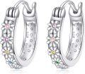 wholesale 925 Sterling Silver Daisy Hoop Earrings with Colorful Flowers and Paw Prints-0-0