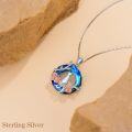 wholesale 925 Sterling Silver Round Blue Crystal Rose Flower Cat Pendant Necklaces for Women Girls Gifts Jewelry Mothers Day Presents-0-4