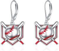 wholesale 925 Sterling Silver Baseball & Bat Design Moonstone Drop Earrings Sporty Gift for Women-Baseball earrings