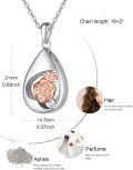 wholesale 925 Sterling Silver Rose Flower Tear Drop Cremation Jewelry Keepsake Pendant Necklace for Women with Chain and Funnel Kit-0-2