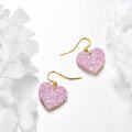 wholesale Gold Pink Glitter Heart Drop Earrings - October Birthstone s for Women-0-2