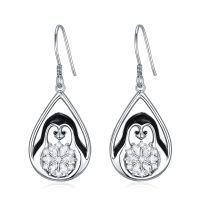 wholesale 925 Sterling Silver Penguin Teardrop Dangle Earrings with CZ Accents-Penguin-C