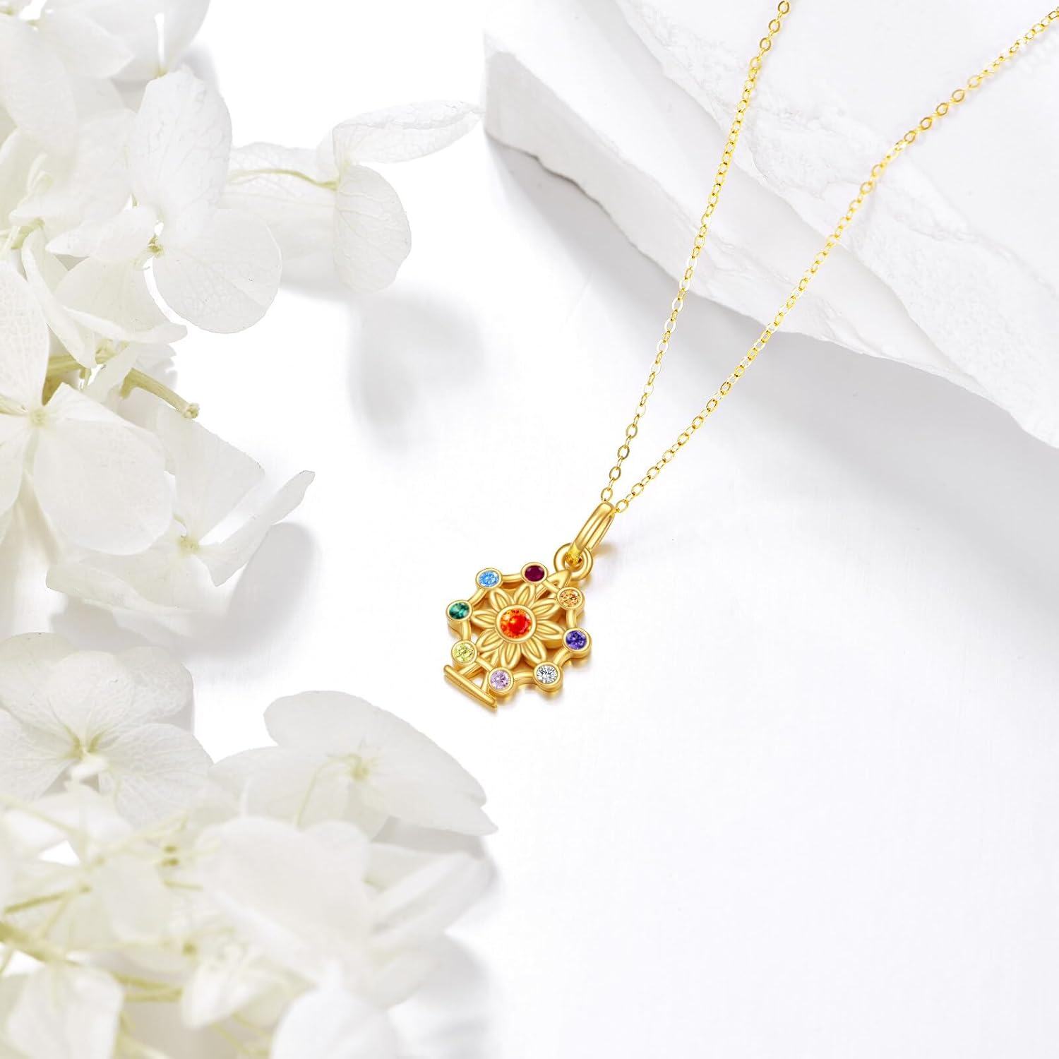 14K Gold Birthstone Tree of Life Necklace for Women Moon Star Pendant-0-2