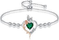 wholesale 925 Sterling Silver Rose Heart Birthstone Butterfly Bracelet for Women-05-May-Emerald