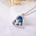 wholesale 925 Sterling Silver Heart-Shaped Mother and Baby Cows Blue Crystal Pendant Necklace for Women Girls Mothers Day Gifts-0-3