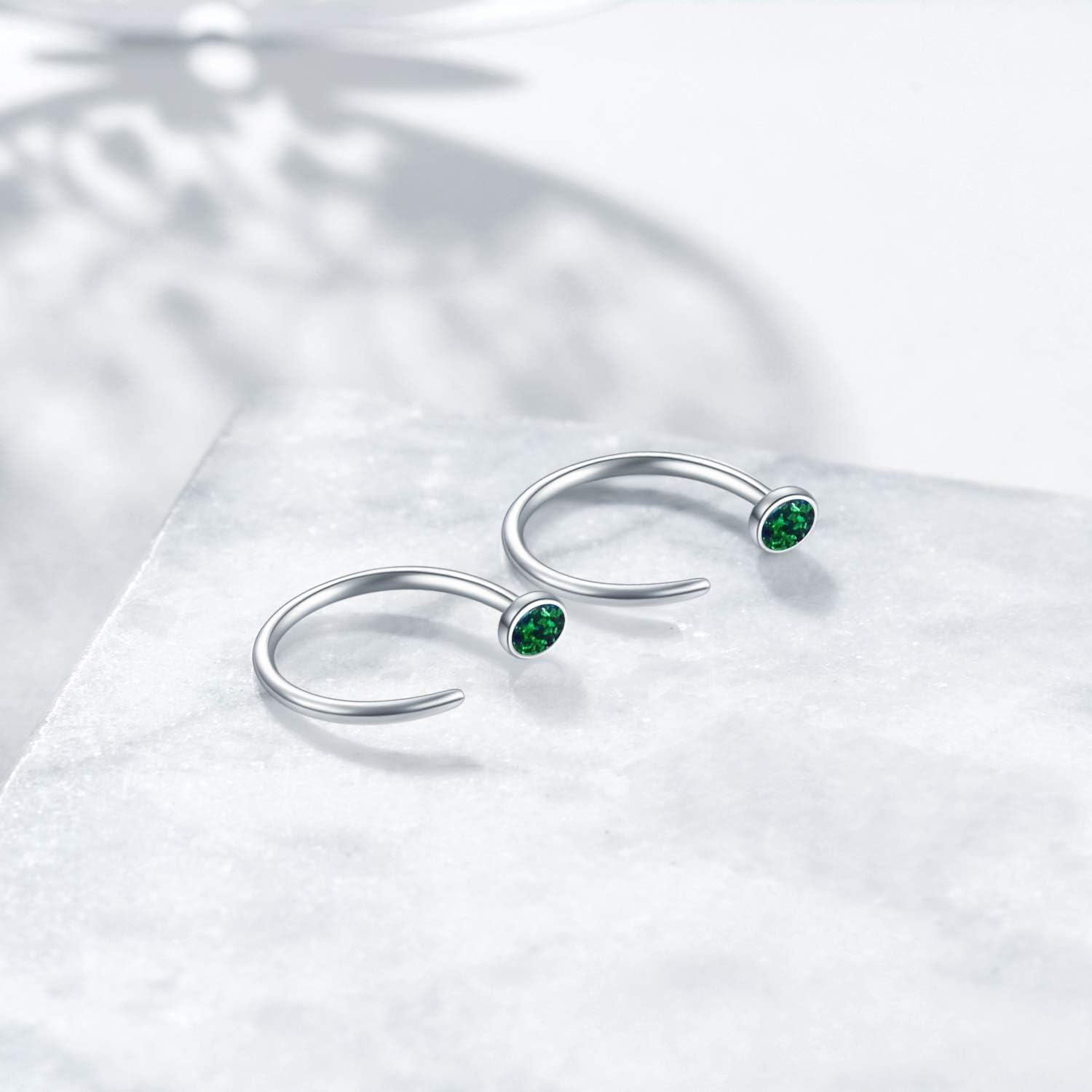 925 Sterling Silver CZ Opal Dainty Threader Huggie Hoop Earrings for Women-0-3