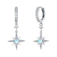 wholesale 925 Sterling Silver Star Opal Hoop Huggie Earrings for Women Girls  Set Minimalist Fashion Accessories Lightweight Hypoallergenic Nickel Free Safe (Star)-Star Hoop Earrings