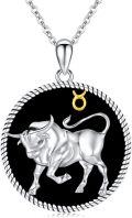 wholesale 925 Sterling Silver Bull Taurus Zodiac Sign Gemstone Pendant Necklace-0-0