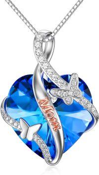 wholesale 925 Sterling Silver Blue Heart & Butterfly Pendant Necklaces for Mom Gifts-1-Mom