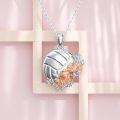 wholesale 925 Sterling Silver Volleyball with Roses Pendant Necklace-0-1