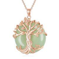 wholesale 925 Sterling Silver Tree Of Life Pendant Necklace Wholesale With Green Gemstone-1A-Tree of Life-Rose Gold-Jade-1A-Tree of Life-Rose Gold-Jade