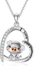 wholesale 925 Sterling Silver Pig Opal Heart Love Forever Pendant Necklace for Women-0-0