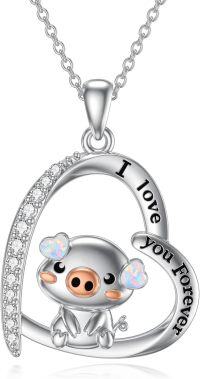 wholesale 925 Sterling Silver Pig Opal Heart Love Forever Pendant Necklace for Women-Pig-white opal