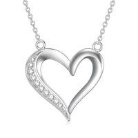 wholesale 925 Sterling Silver Open Heart Pendant Necklace Lab Created Moissanite White Gold Plated-Type 8