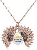 wholesale Sterling Silver Sunflower Locket Necklace with Engraved You Are My Sunshine Pendant-0-10