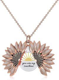 wholesale Sterling Silver Sunflower Locket Necklace with Engraved You Are My Sunshine Pendant-B-Sunrise-Rose Gold
