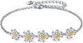 wholesale 925 Sterling Silver Daisy Flower Gold Bead Chain Anklet Jewelry for Women Girls-0-0