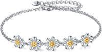 wholesale 925 Sterling Silver Daisy Flower Gold Bead Chain Anklet Jewelry for Women Girls-Daisy Flower Ankle Bracelet Sterling Silver