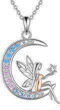 wholesale 925 Sterling Silver Rainbow Crystal Moon Fairy Pendant Necklace for Women-0-0