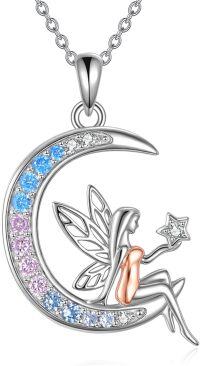 wholesale 925 Sterling Silver Rainbow Crystal Moon Fairy Pendant Necklace for Women-Fairy Necklace