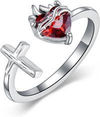 wholesale 925 Sterling Silver Animal Ring Highland Cow Panda Snake Koala Adjustable Open Ring for Women Christmas Birthday Gift-Sacred Heart