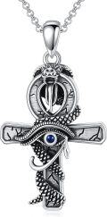 wholesale 925 Sterling Silver Mens Pendant Necklaces - Lion Satan Crucifix Ankh Amulet Snake Eye Charm 3D Design  (Silver)-0-0