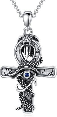 wholesale 925 Sterling Silver Mens Pendant Necklaces - Lion Satan Crucifix Ankh Amulet Snake Eye Charm 3D Design  (Silver)-Ankh Eye of Horus