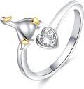 wholesale 925 Sterling Silver Adjustable Spoon Rings with Lotus Design and Heart-Shaped Stone for Women s-0-0