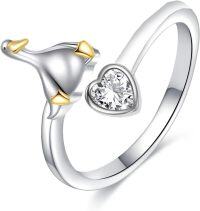 wholesale 925 Sterling Silver Adjustable Spoon Rings with Lotus Design and Heart-Shaped Stone for Women s-Goose