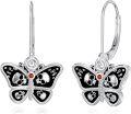wholesale 925 Sterling Silver Butterfly Skull Drop Earrings with Red Stone and Black Enamel-0-0