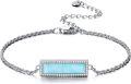 wholesale 925 Sterling Silver Blue Rectangle Larimar & White Zirconia Beaded Chain Anklet for Women (Adjustable Size 8-10 inches)-0-0