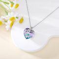 wholesale 925 Sterling Silver Heart-Shaped Pendant Necklace with Purple Crystal and Lily of the Valley Motif 18+2 inches Chain-0-4