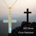 wholesale 14K Gold Blue Crystal Cross Pendant Necklace for Women Girls Gifts Fine Jewelry Chain Length:26 + Extender-0-4