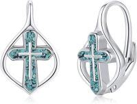 wholesale 925 Sterling Silver Turquoise Stone Cross Winged Studs for Women Men Minimalist Fine  48x36mm-05-Cross Turquoise